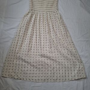 Maijir Women Cream Smocked Midi Sundress with Spaghetti Strap